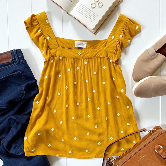 Universal Thread Tops - Universal Thread Mustard Embroidered Ruffle Top